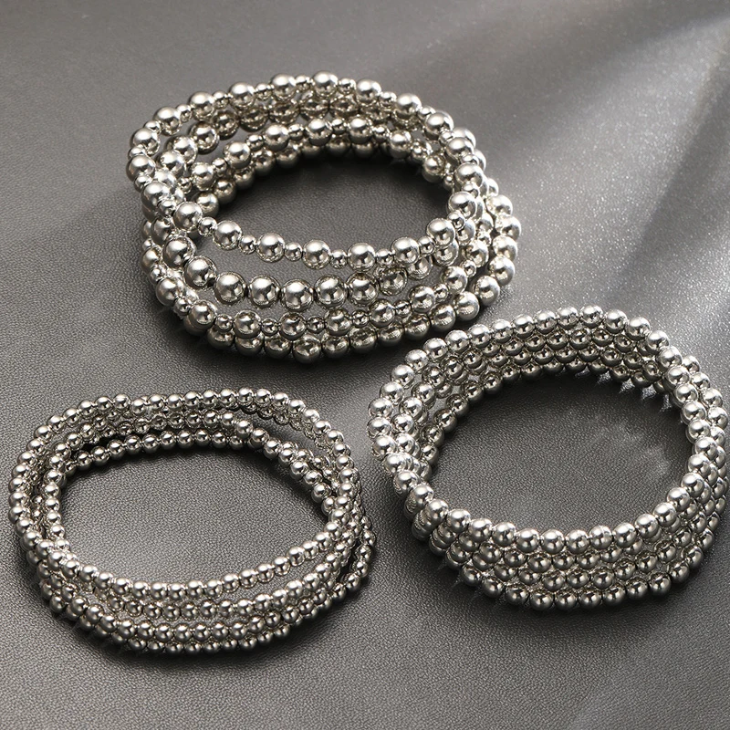 12pc Vintage Silver Beaded Bracelet Set - Image 3