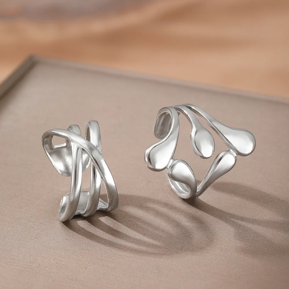 2pc Abstract Gold Statement Ring Set - Image 4