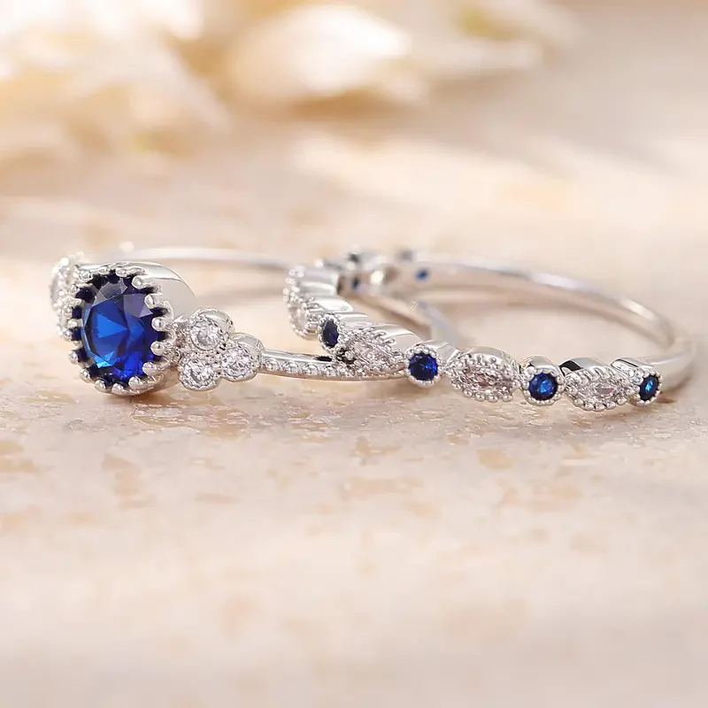 2pc Blue Stone Ring Set - Image 5