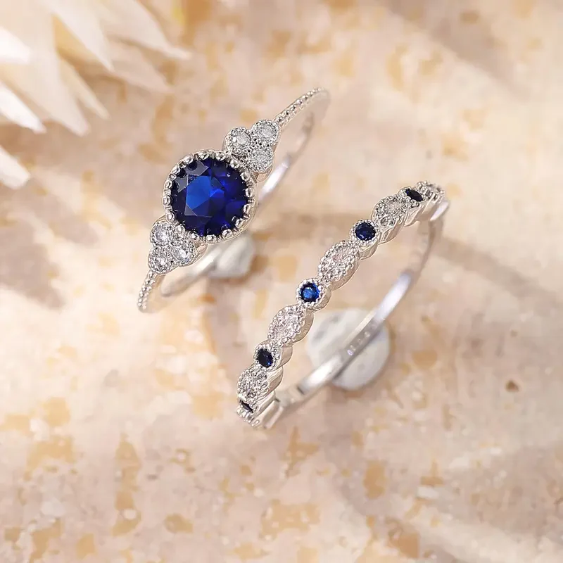 2pc Blue Stone Ring Set - Image 6