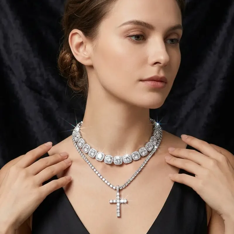 2pc Cross Diamond Necklace Set - Image 5