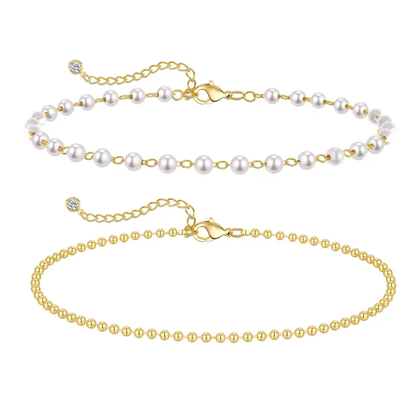 2pc Dainty Pearl Bead Anklets - Image 2