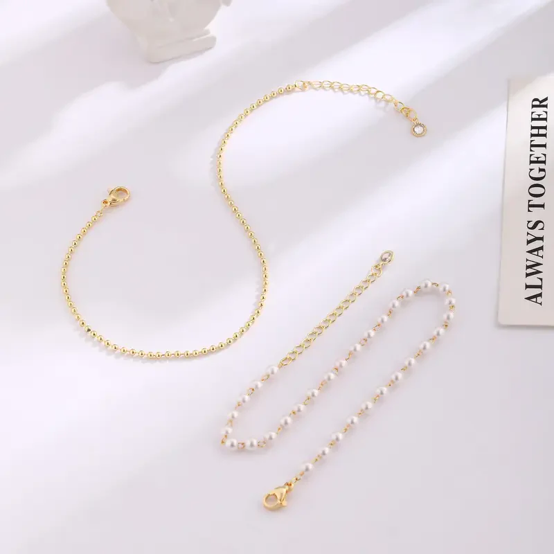 2pc Dainty Pearl Bead Anklets - Image 6