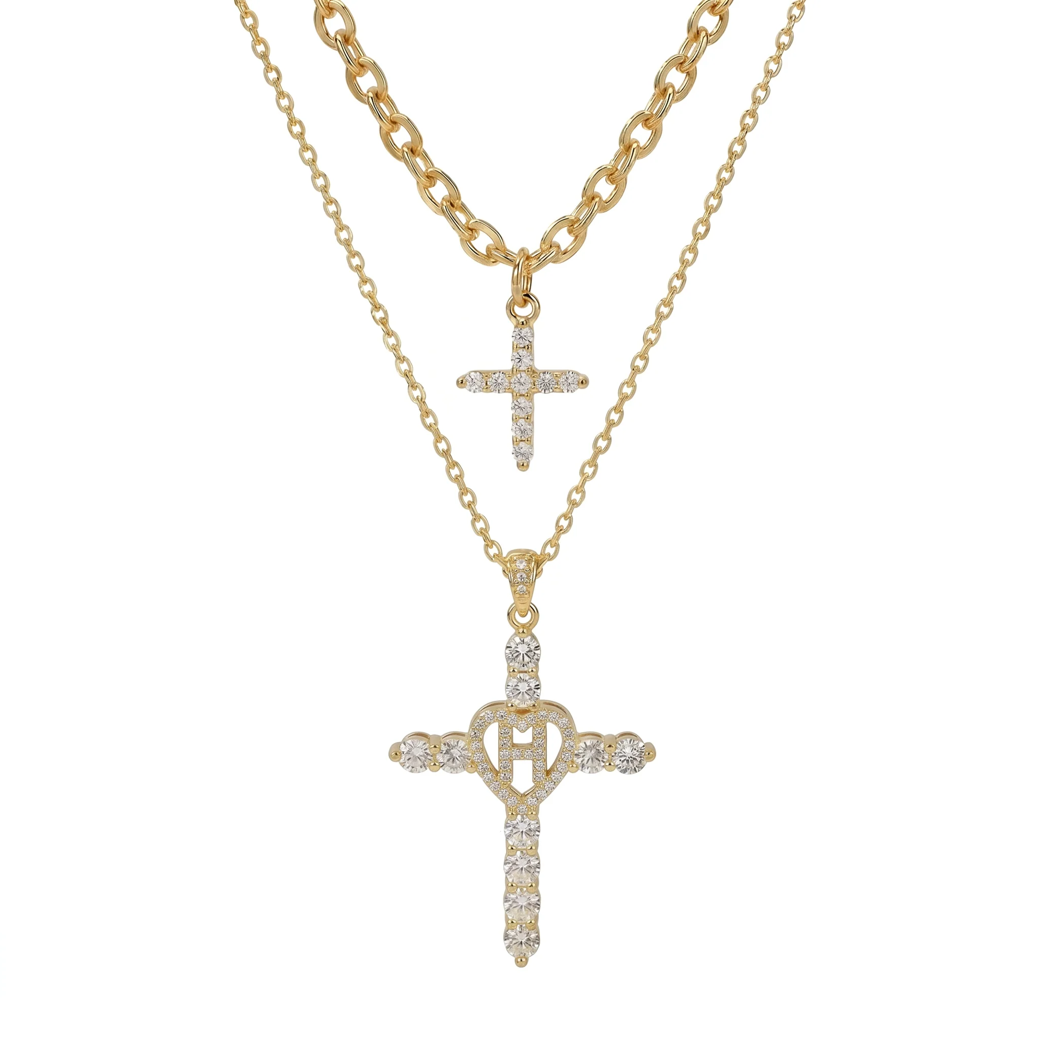 2pc Elegant Cross Initial Necklace Set - Image 10