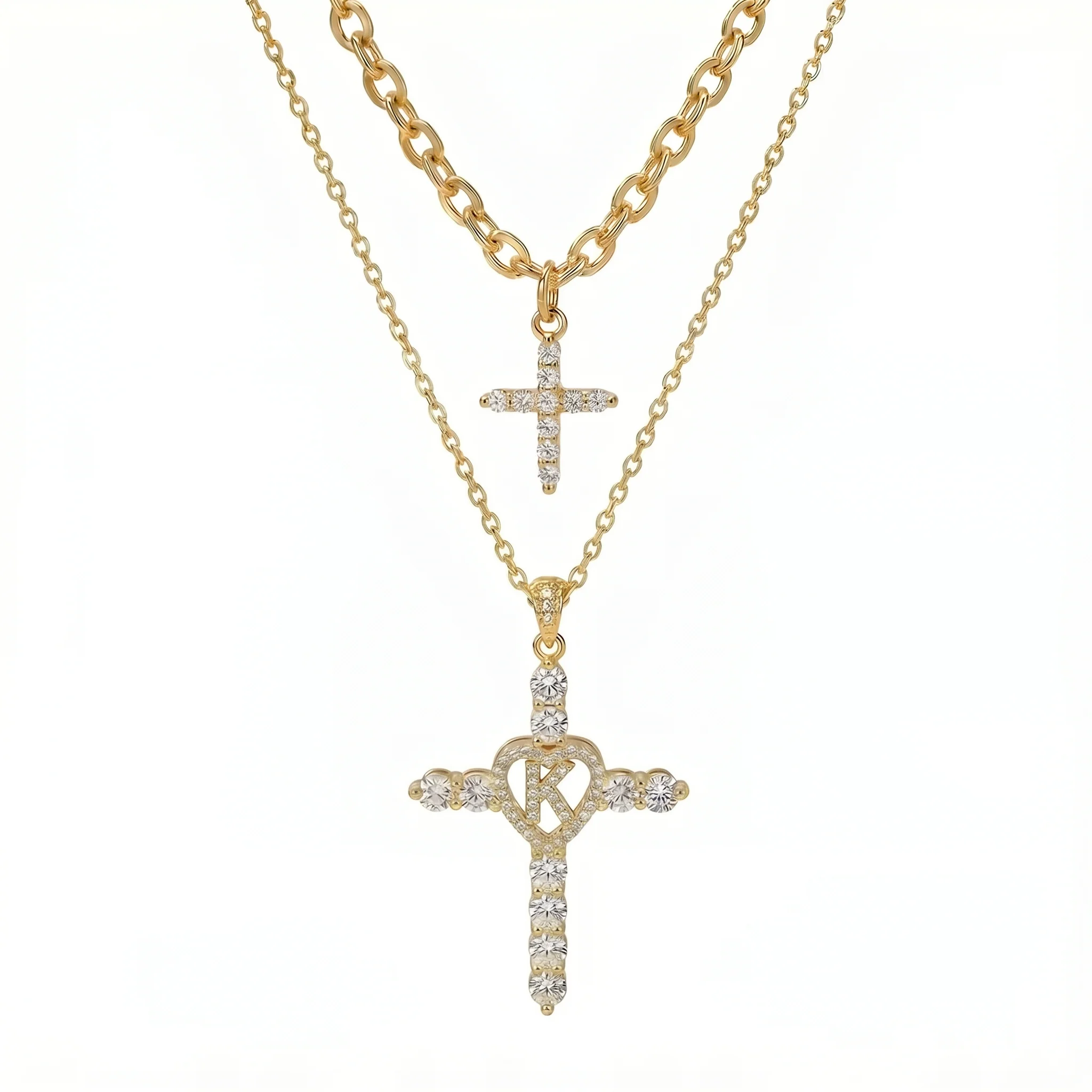 2pc Elegant Cross Initial Necklace Set - Image 13
