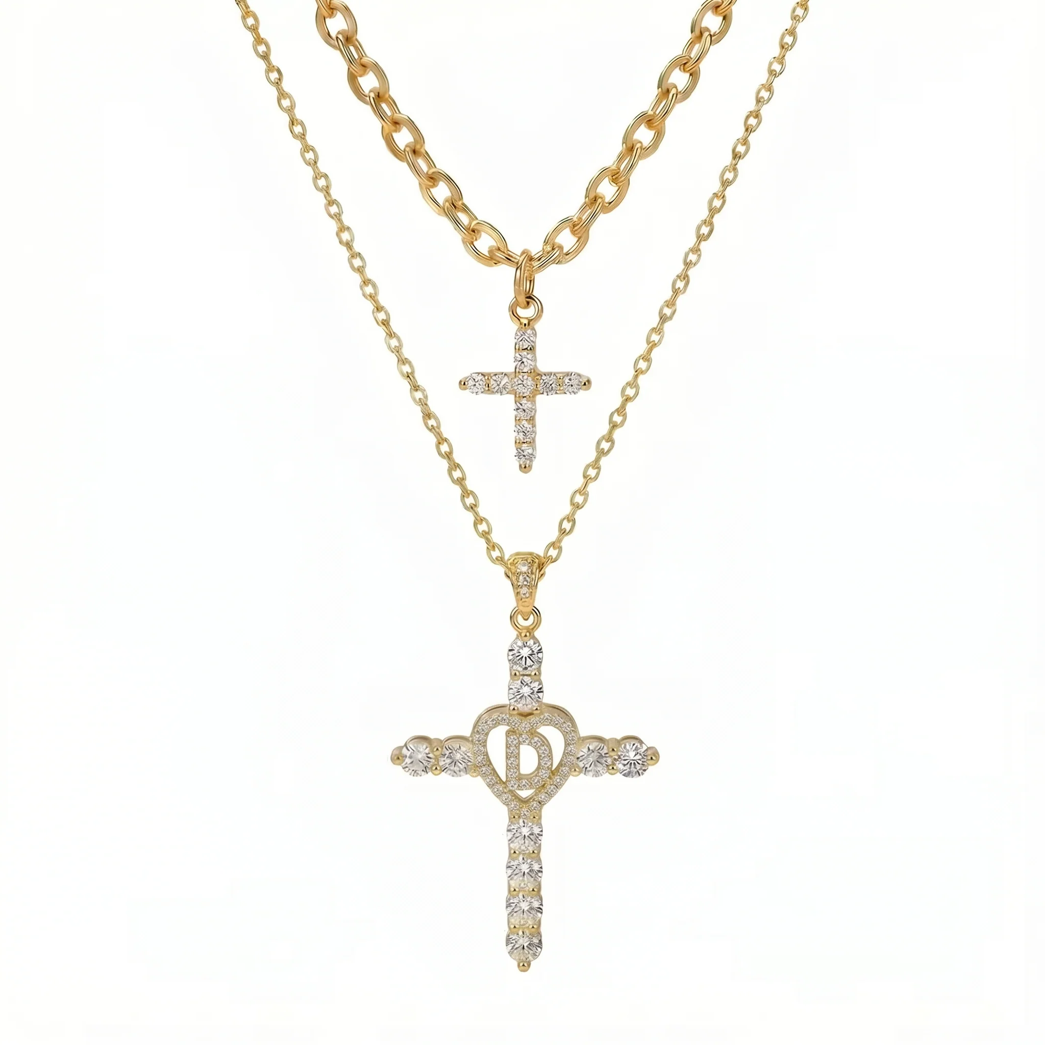 2pc Elegant Cross Initial Necklace Set - Image 6