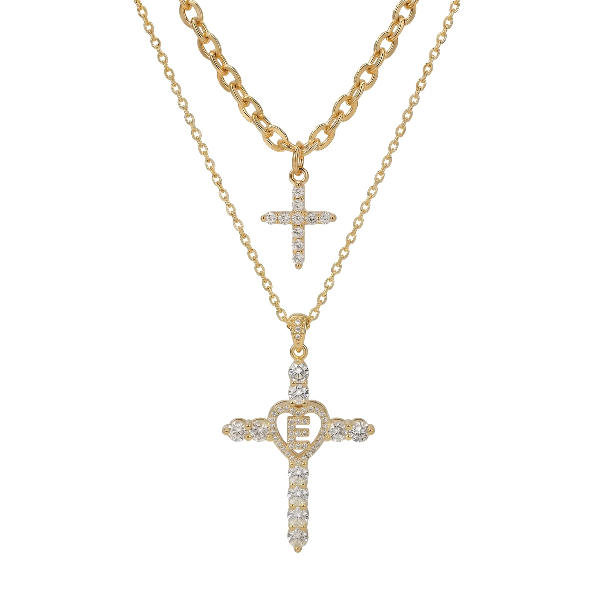 2pc Elegant Cross Initial Necklace Set - Image 7