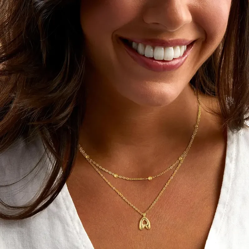 2pc Initial Bubble Necklace Set - Image 2