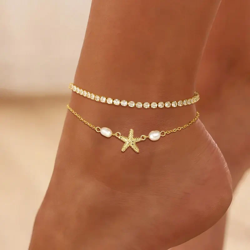 2pc Starfish Tennis Chain Anklet Set - Image 3