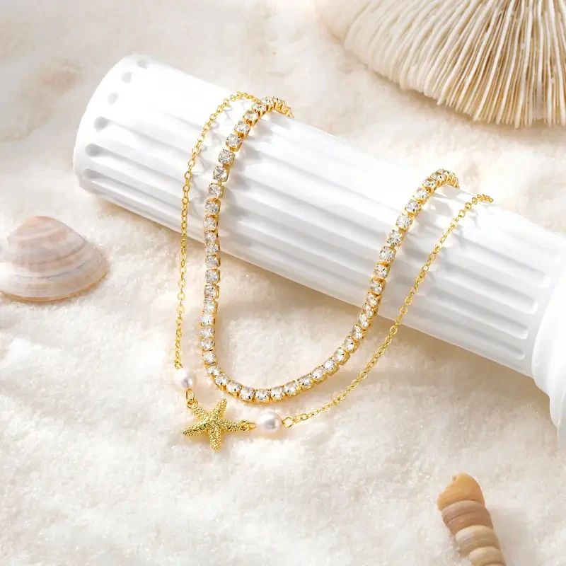 2pc Starfish Tennis Chain Anklet Set - Image 4