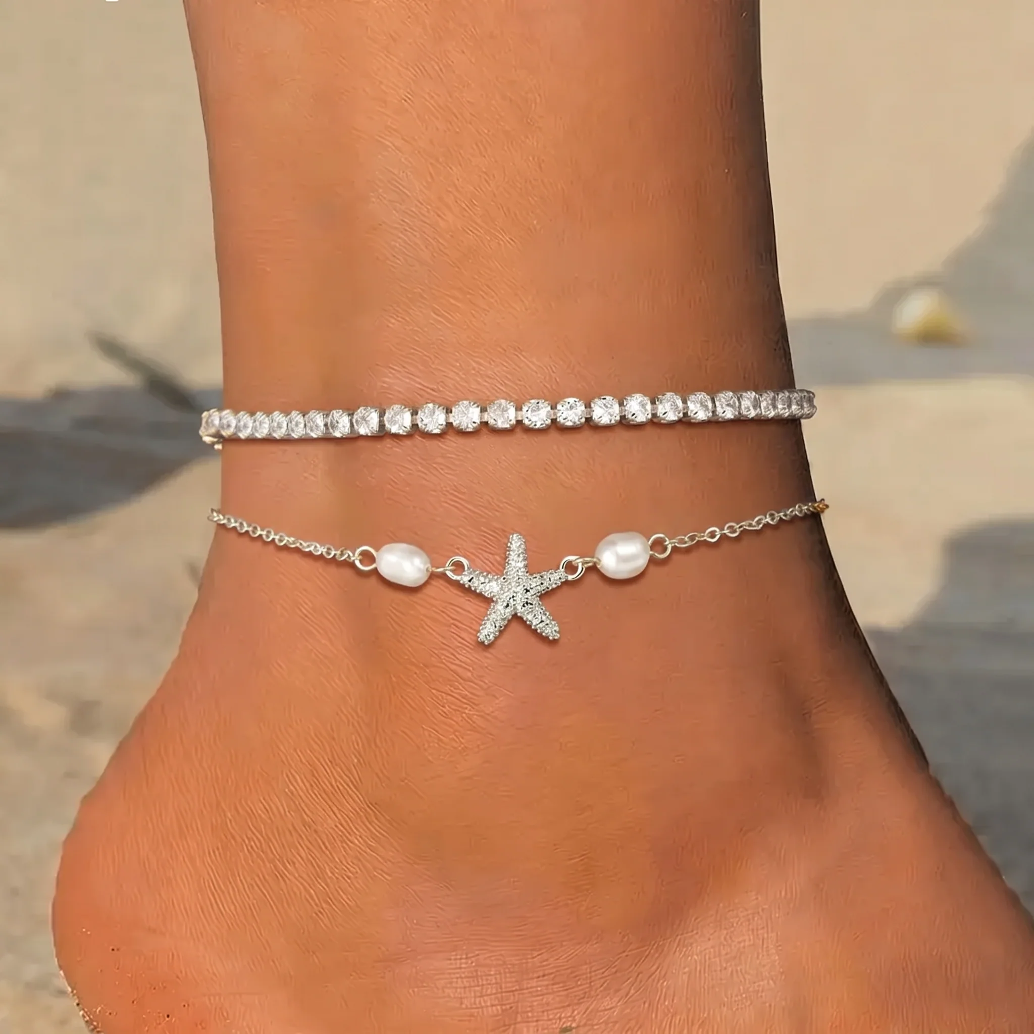 2pc Starfish Tennis Chain Anklet Set - Image 6