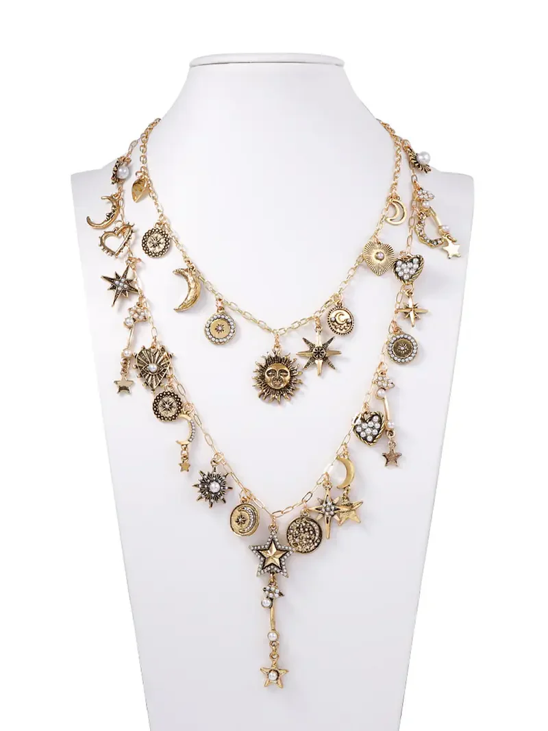 2pc Vintage Sun Moon Necklace Set - Image 3