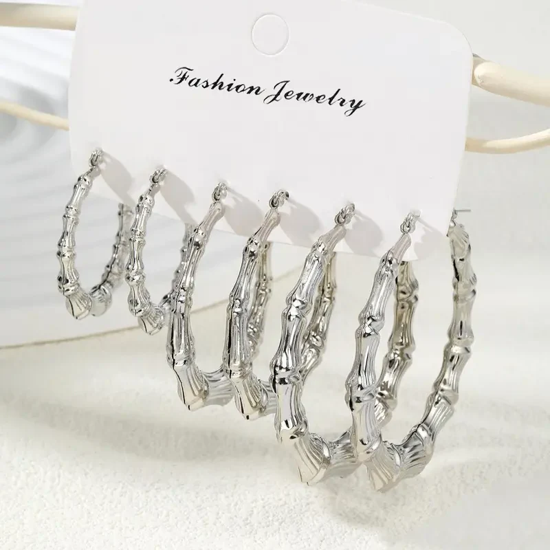 3 Pair Bamboo Hoop Earrings - Image 2