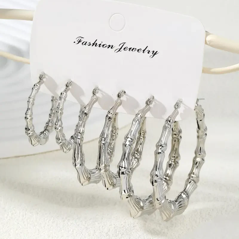 3 Pair Bamboo Hoop Earrings - Image 4
