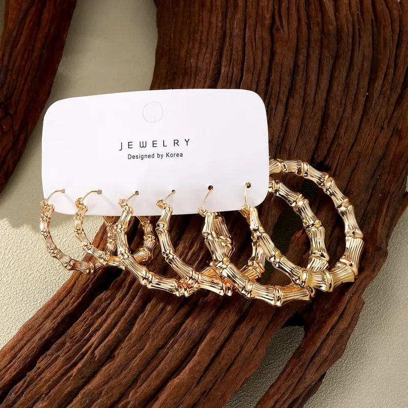 3 Pair Bamboo Hoop Earrings - Image 5