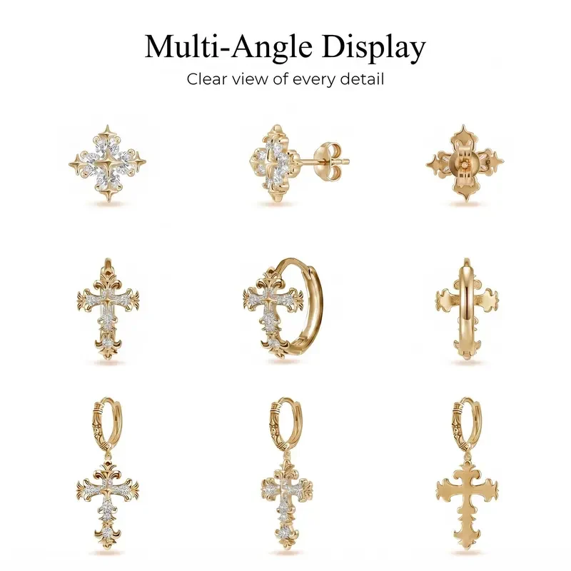 3 Pair (6pcs) Sparkling Cross Earrings Set - Image 3