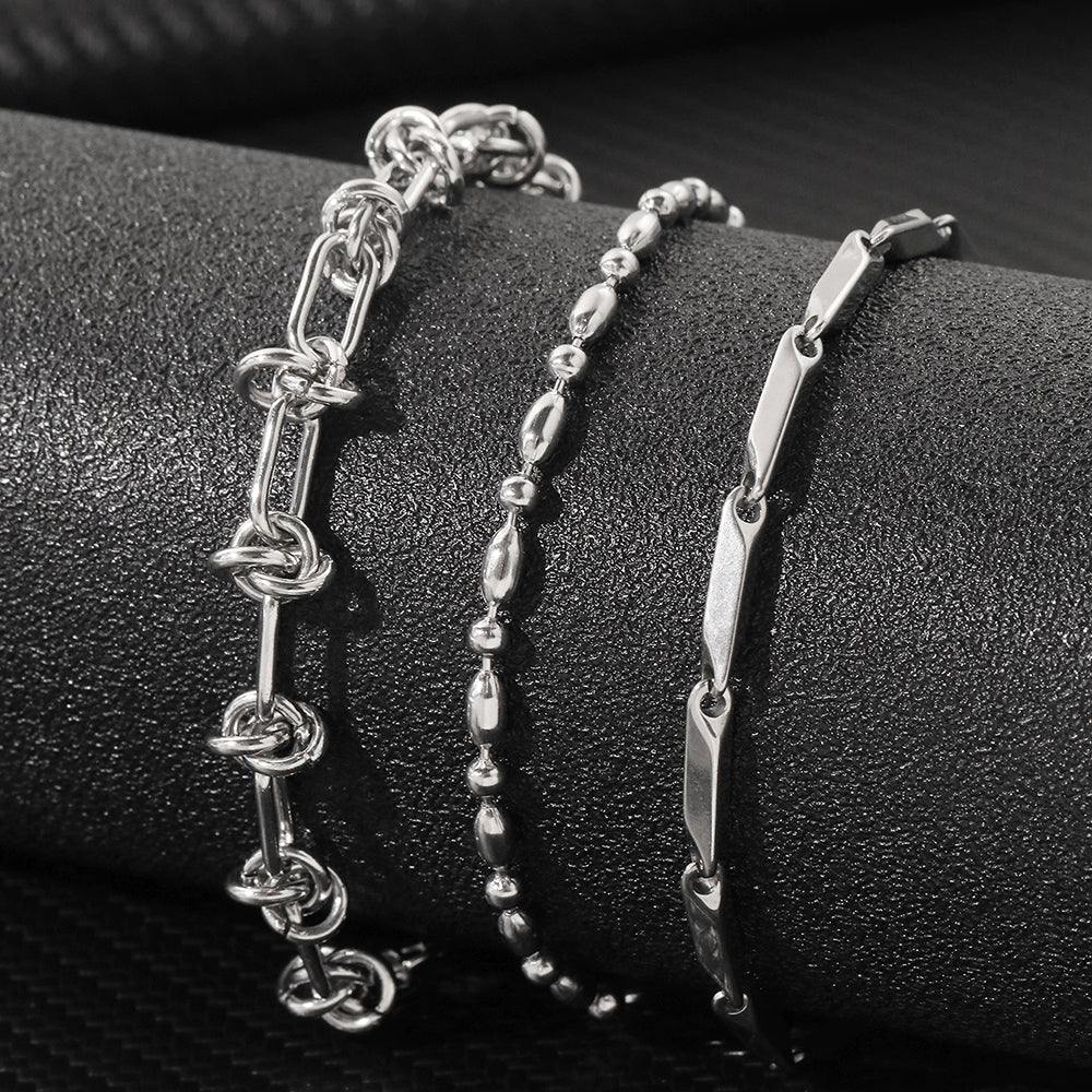 3pc Mixed Chain Gold Bracelet Set - Image 3