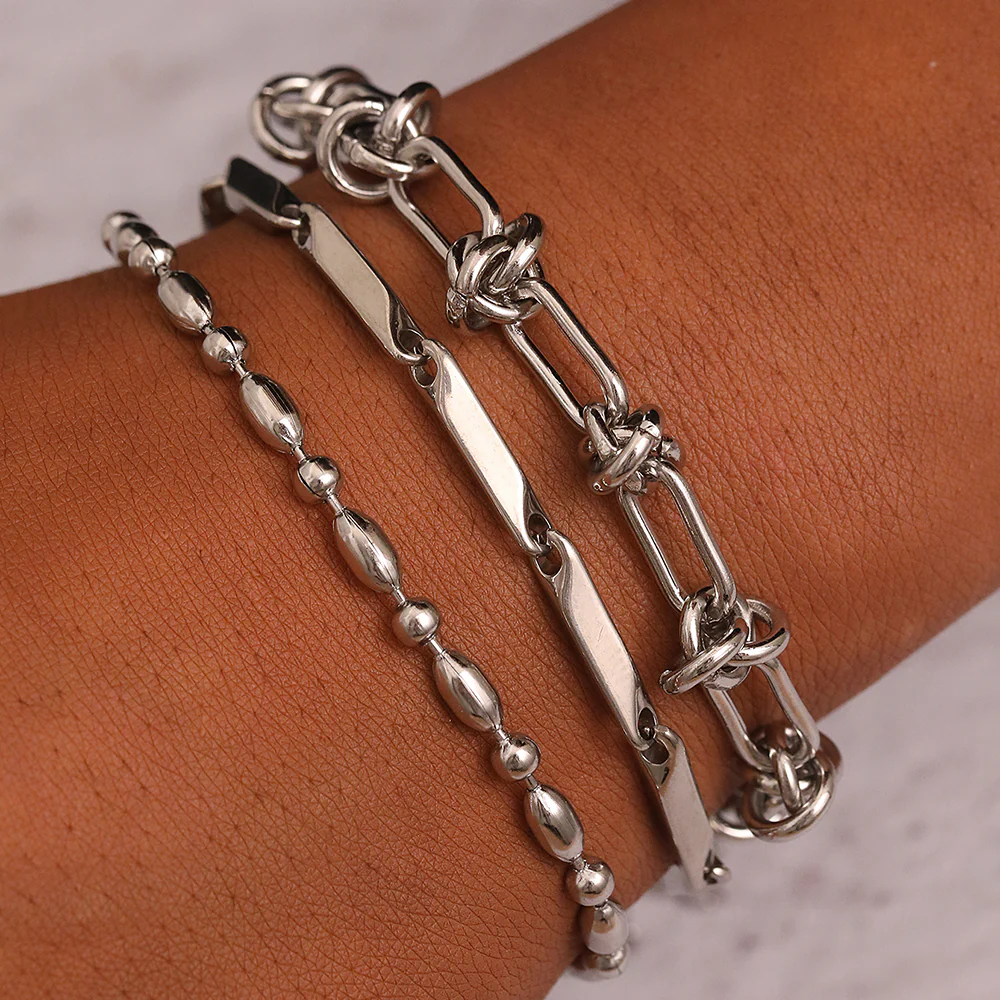 3pc Mixed Link Gold Bracelet Set - Image 2