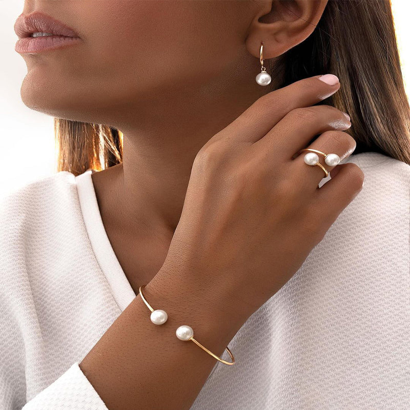 3pc Pearl Drop Gold Jewelry Set