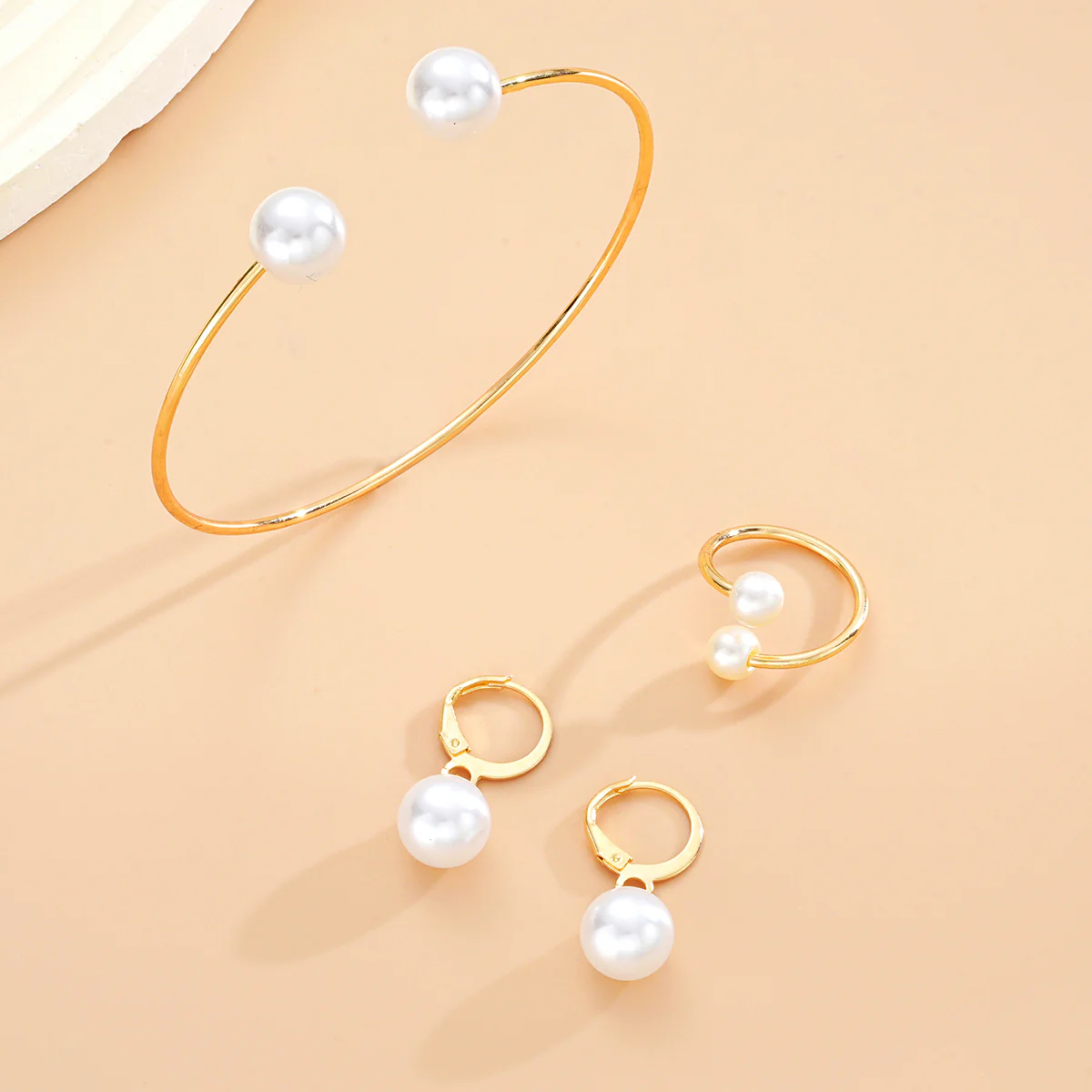 3pc Pearl Drop Gold Jewelry Set - Image 3