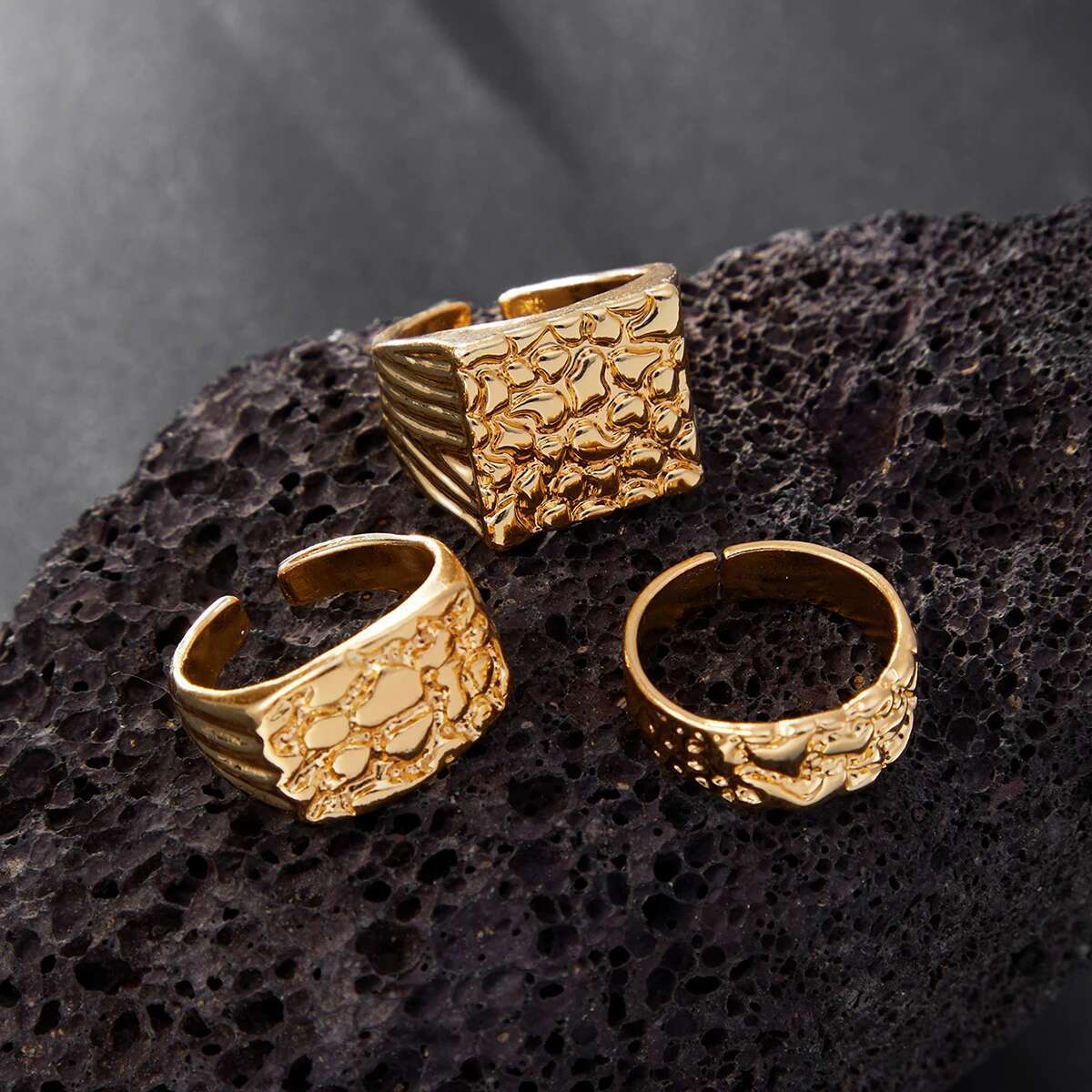 3pc Punk Square Chunky Ring Set - Image 3