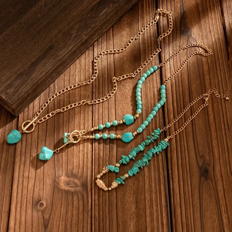 3pc Turquoise Beaded Necklace Set - Image 2