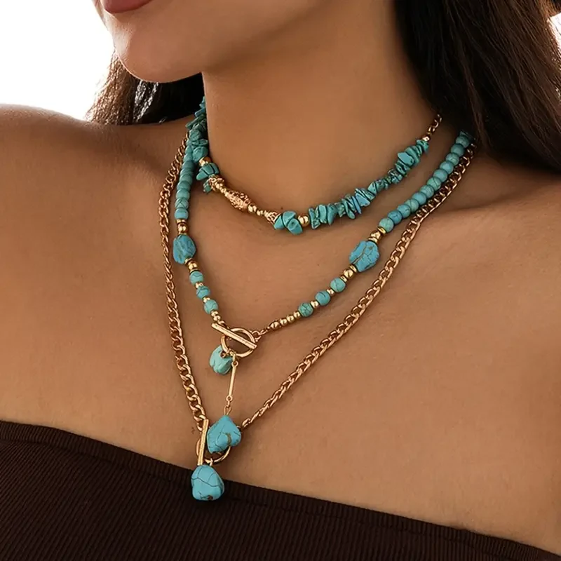 3pc Turquoise Beaded Necklace Set - Image 3