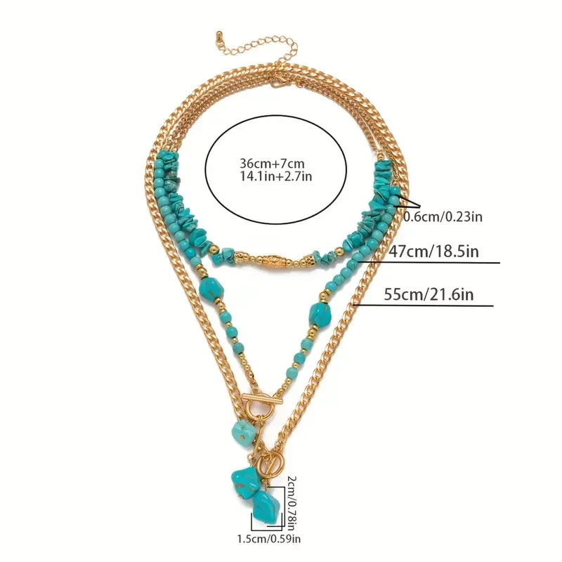 3pc Turquoise Beaded Necklace Set - Image 6