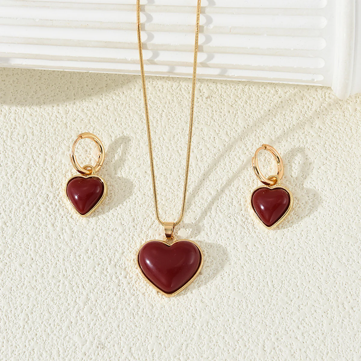 3pc Vintage Red Heart Necklace & Earring Se - Image 2