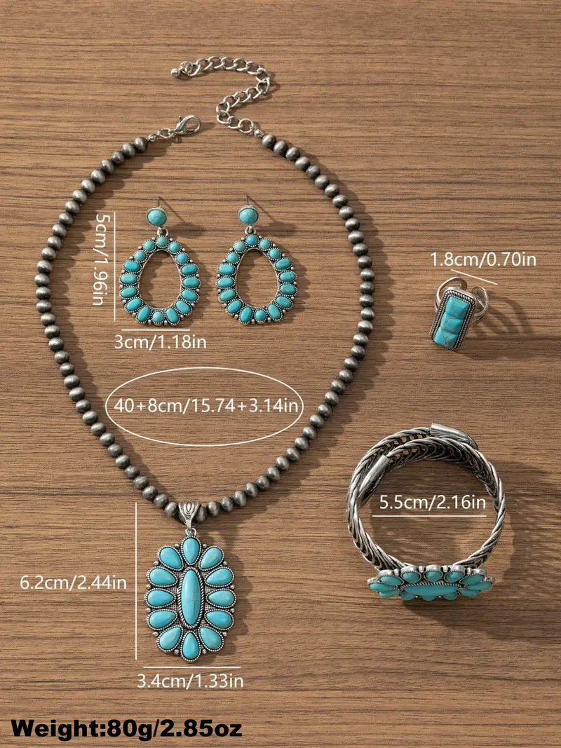 4pc Boho Vintage Turquoise Jewelry Set - Image 3