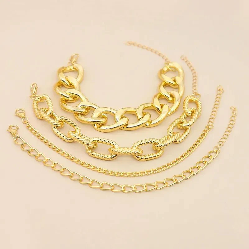 4pc Chunky Link Chain Bracelet Stack - Image 3