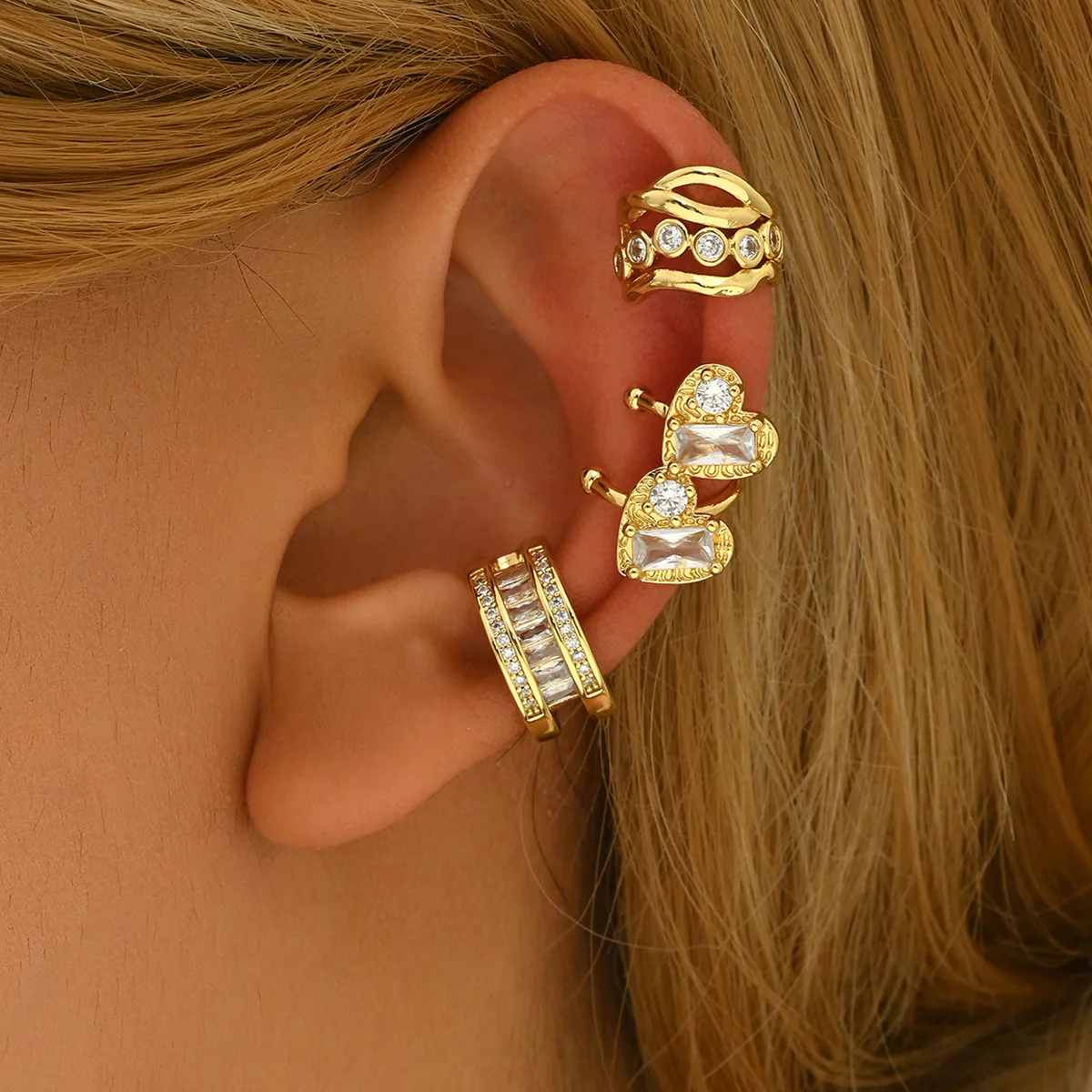 4pc Gold Crystal Ear Cuff Set