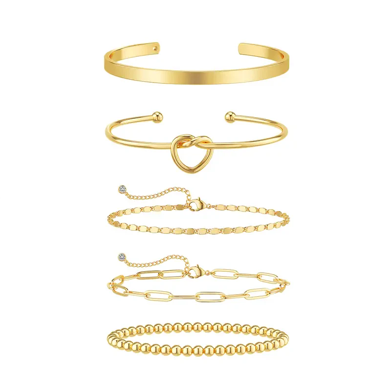 14k 5pc Beaded Knot Bracelet Stack - Image 2