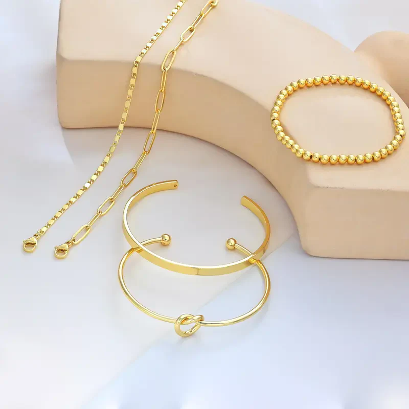 14k 5pc Beaded Knot Bracelet Stack - Image 4