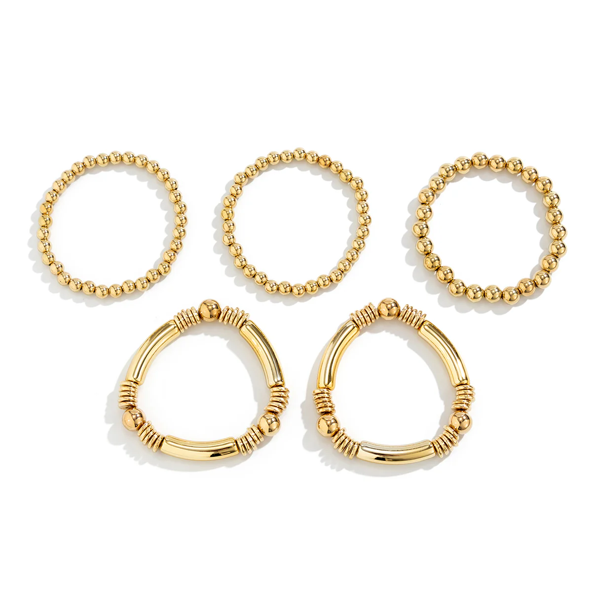 5pc Chunky Gold Beaded Bracelet Set - Image 3