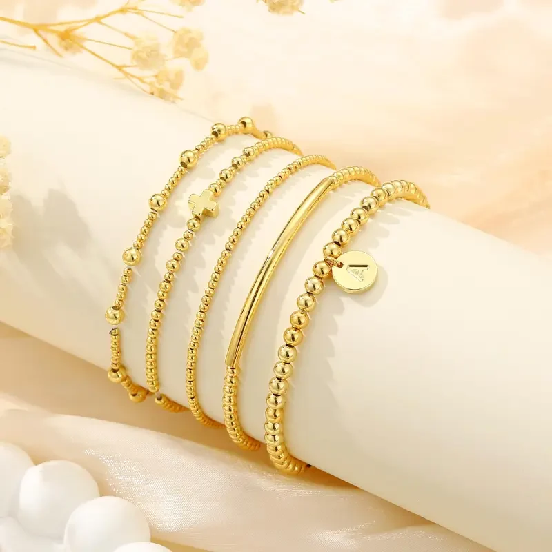 5pc Dainty Cross Initial Bracelet Stack - Image 3