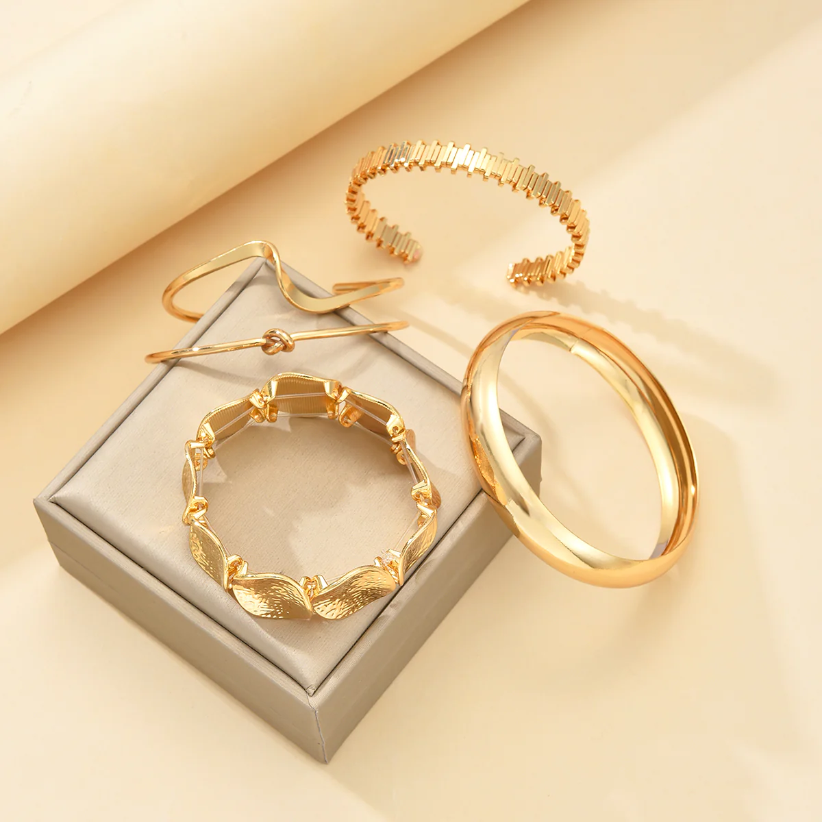 6pc Bold Geometric Bracelet Stack - Image 2