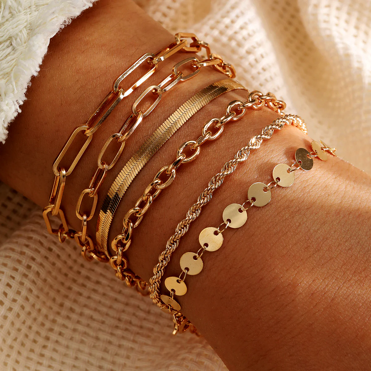 6pc Gold Cuban Chain Bracelet Set