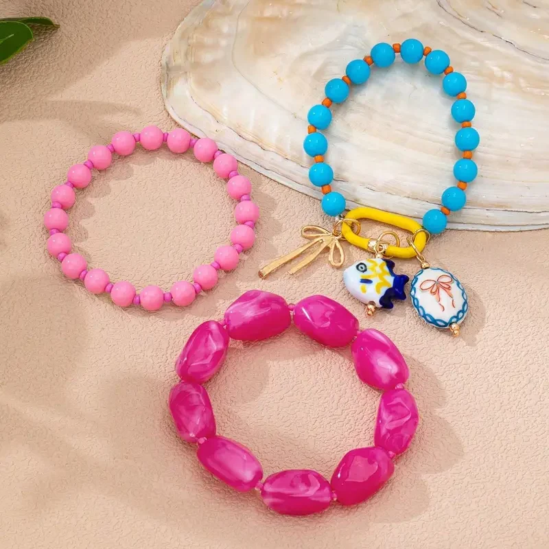 6pc Summer Beaded Charm Bracelets - Image 2
