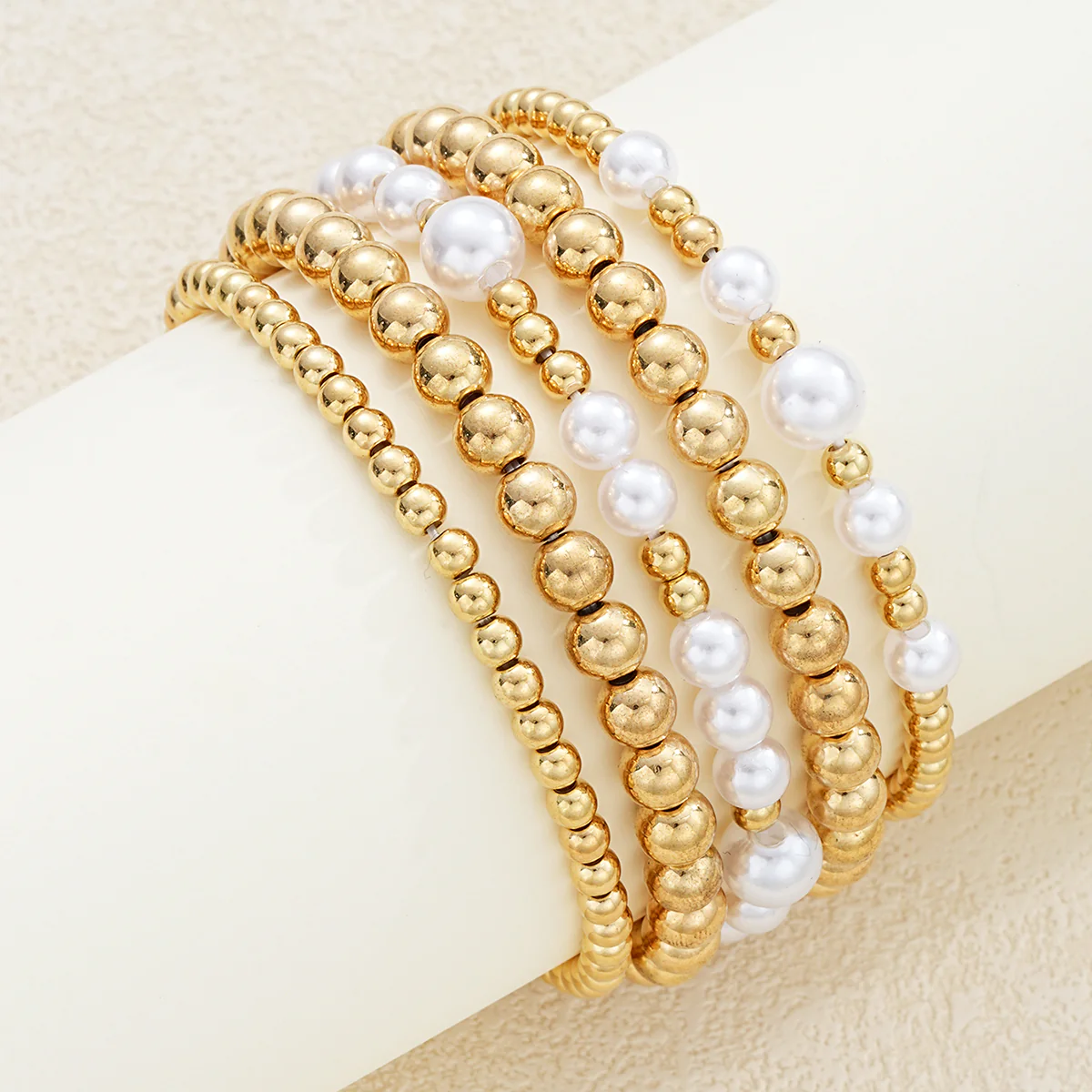 7pc Boho Pearl & Snake Chain Bracelet Set - Image 2
