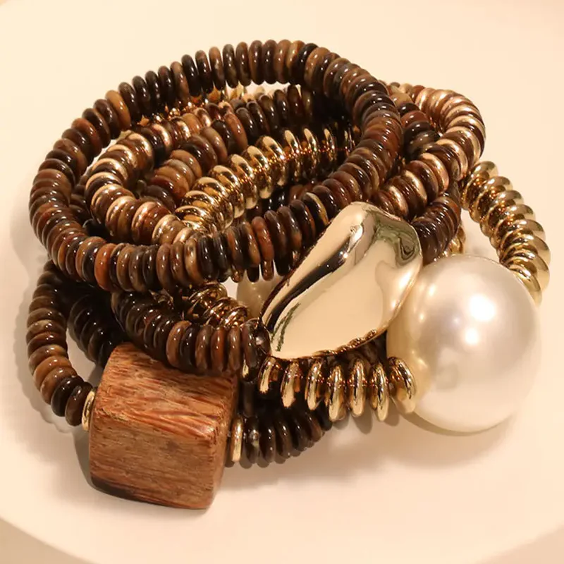 7pc Exaggerated Pearl Beaded Bracelet Set - Image 3