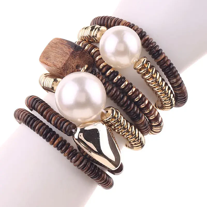 7pc Exaggerated Pearl Beaded Bracelet Set - Image 4