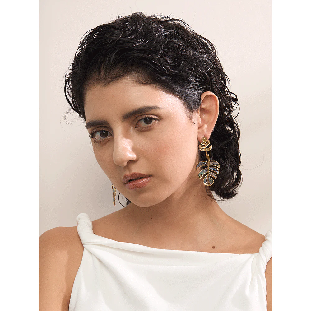 Abalone Palm Leaf Drop Earrings