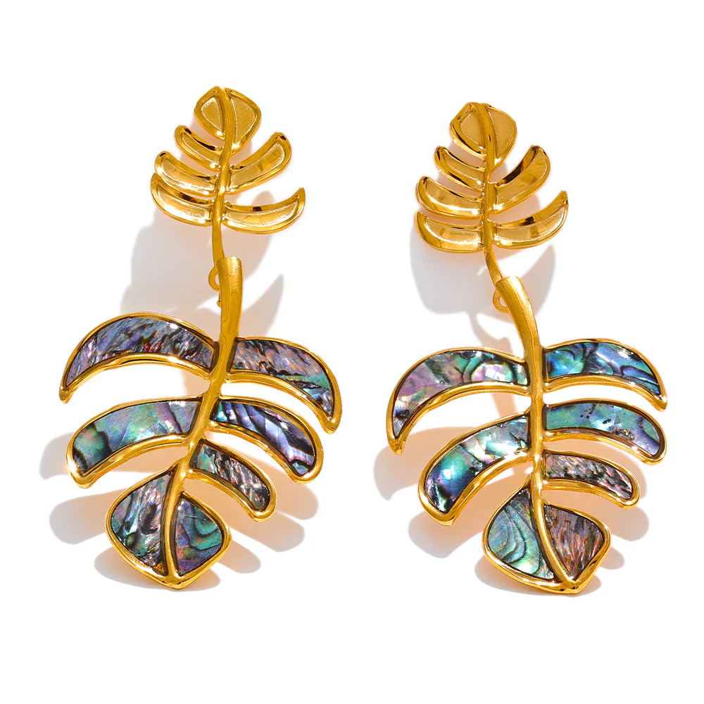 Abalone Palm Leaf Drop Earrings - Image 2