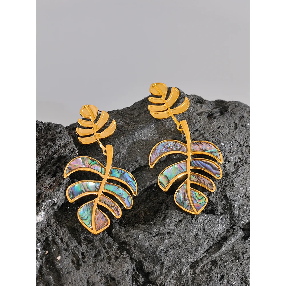 Abalone Palm Leaf Drop Earrings - Image 4