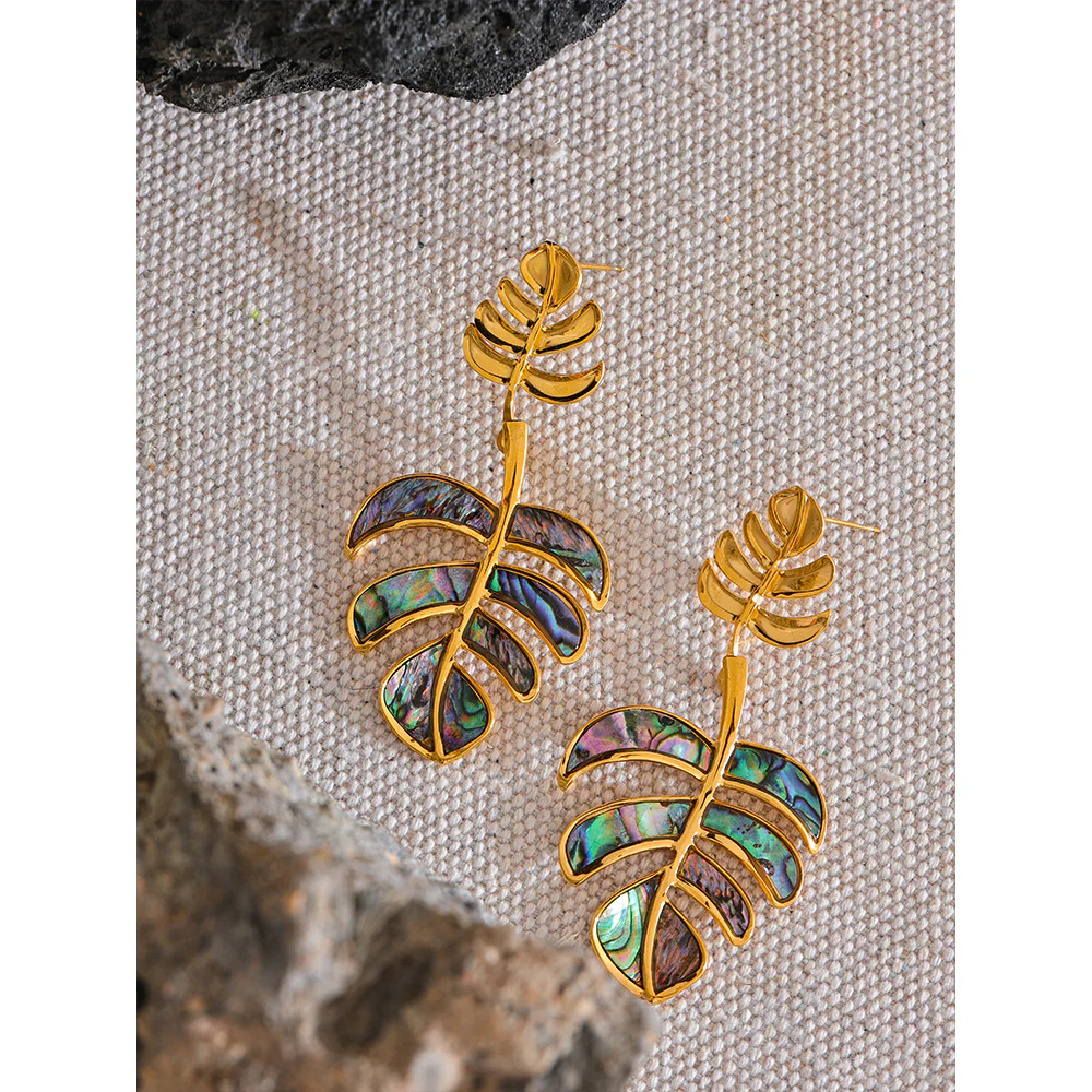 Abalone Palm Leaf Drop Earrings - Image 5