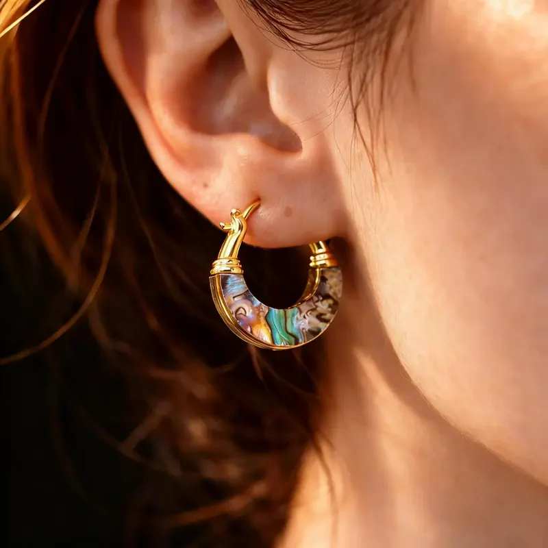Abalone Shell Hoop Earrings - Image 2