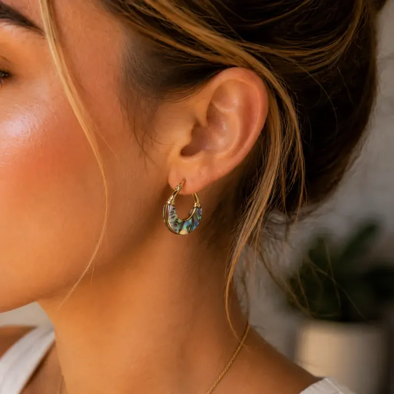Abalone Shell Hoop Earrings - Image 4