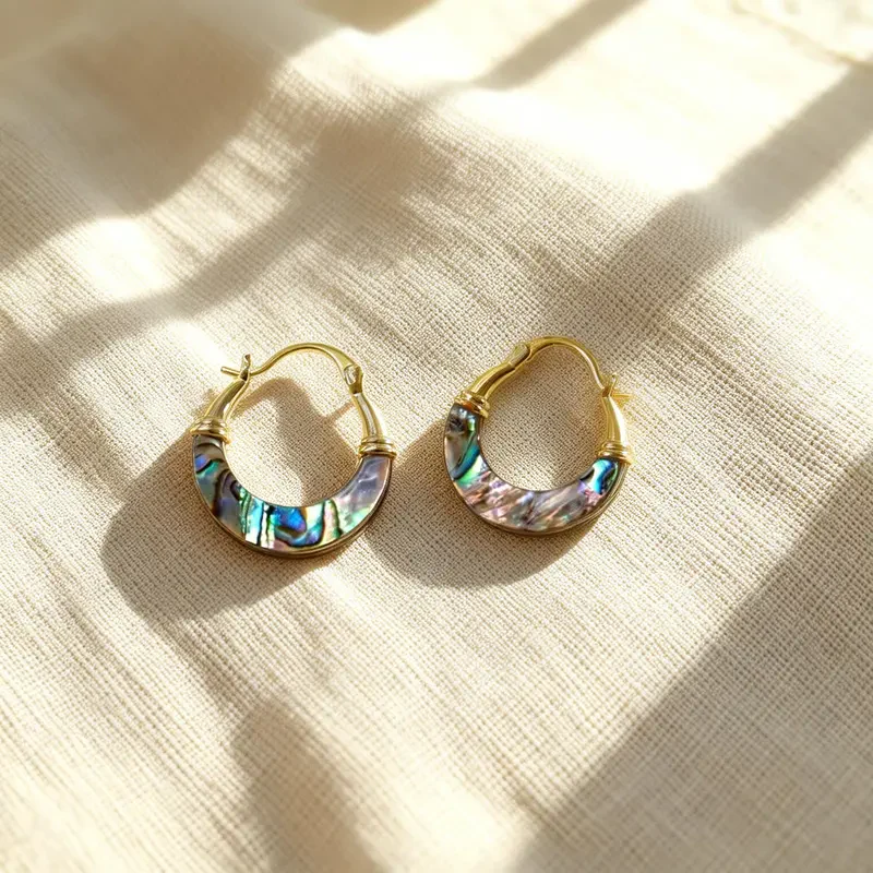 Abalone Shell Hoop Earrings - Image 5