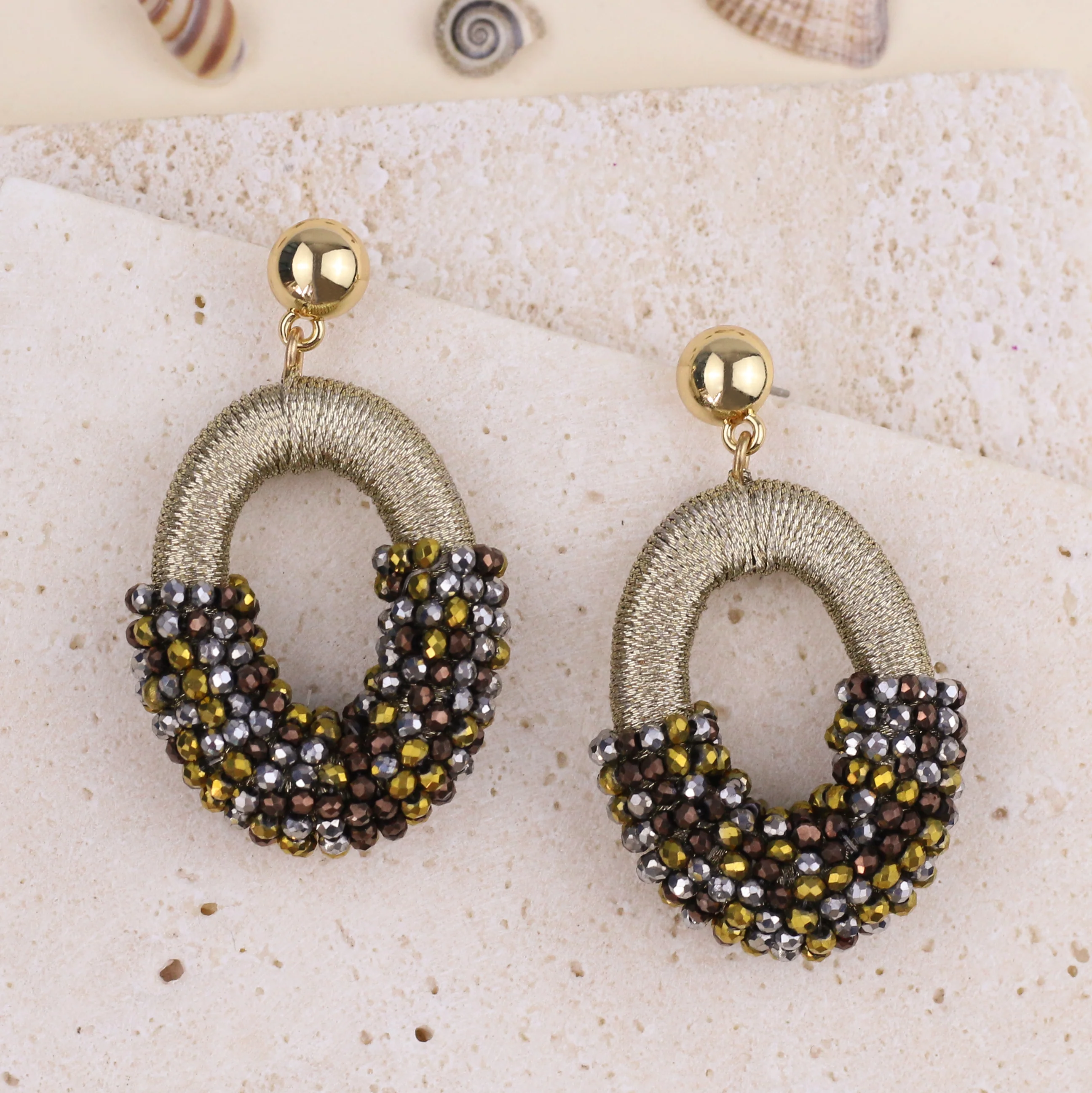 Beaded Gold Cluster Stud Earrings - Image 22